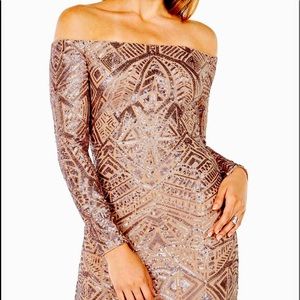 💐BCBG MAXAZRIA EUNICE OFF SHOULDERS ROSE GOLD DRESS NWT